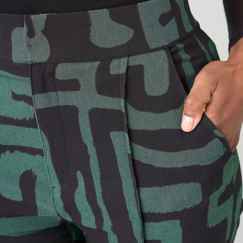 AbebeWomen sAfricanPrintStretchWideLegPants BlackMalachiteGeometric 04