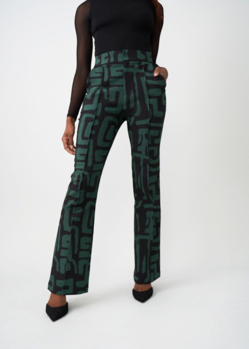 AbebeWomen sAfricanPrintStretchWideLegPants BlackMalachiteGeometric 08