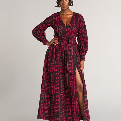 AbibaWomen sAfricanPrintMaxiDress BlackMagentaTribal 6