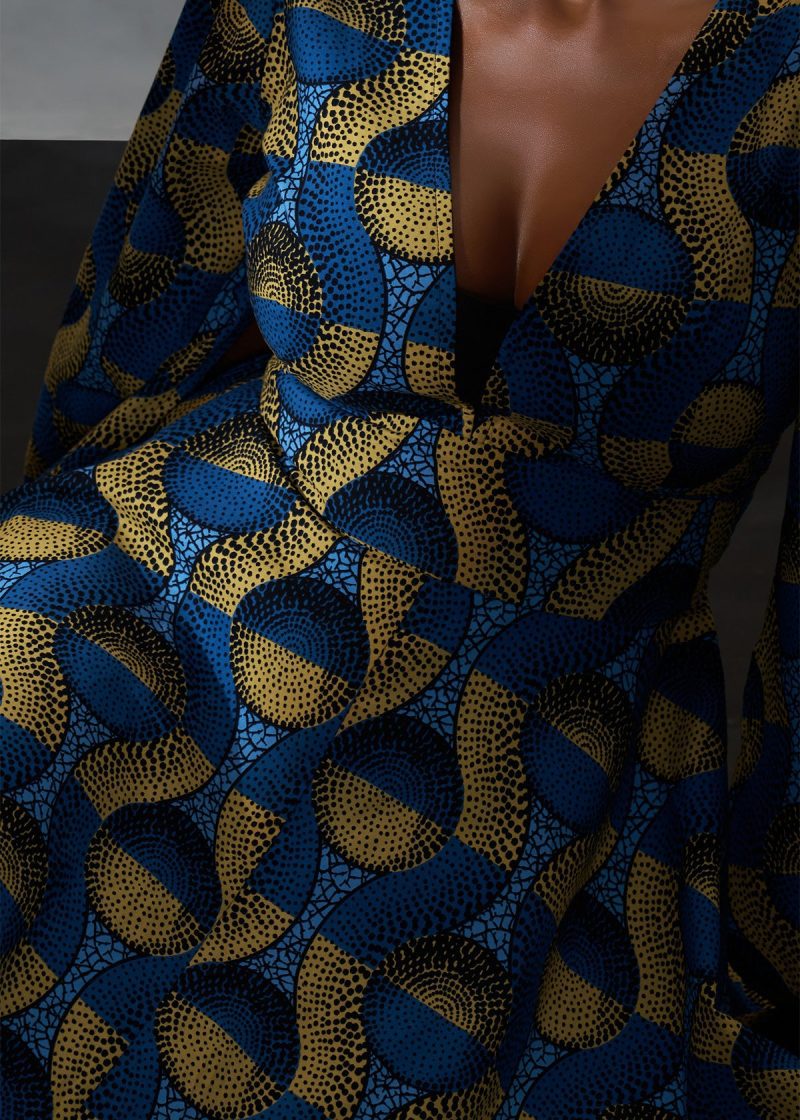 CaliWomen sAfricanPrintDress BlueGoldCircles 04