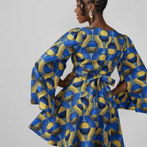 CaliWomen sAfricanPrintDress BlueGoldCircles 08