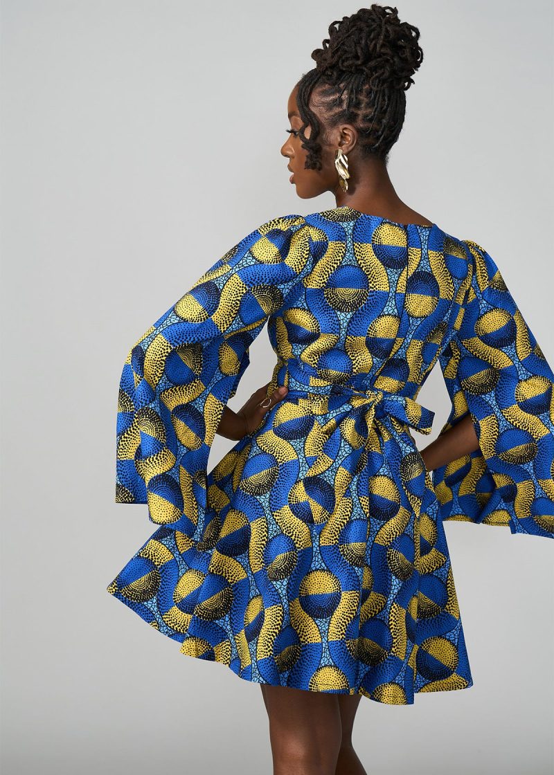 CaliWomen sAfricanPrintDress BlueGoldCircles 08