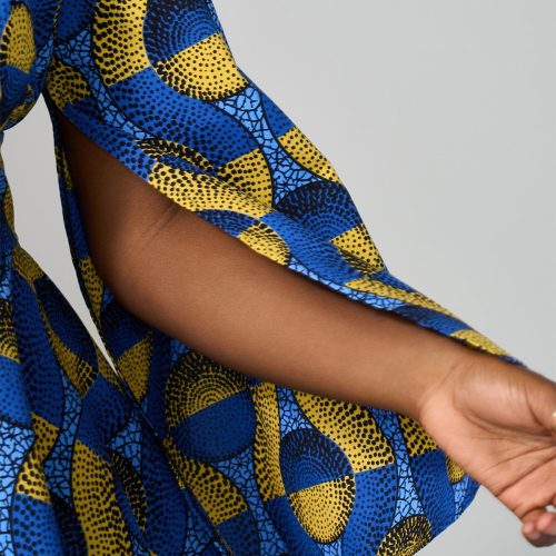 CaliWomen sAfricanPrintDress BlueGoldCircles 09