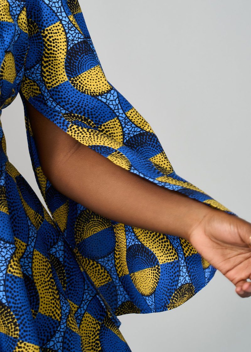 CaliWomen sAfricanPrintDress BlueGoldCircles 09