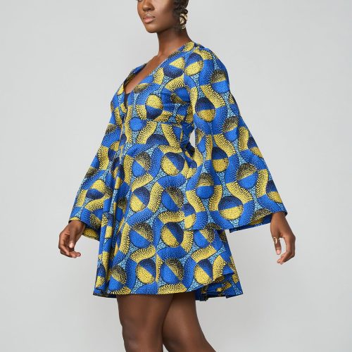 CaliWomen sAfricanPrintDress BlueGoldCircles 10