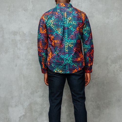 Chane Mens AfricanPrint ButtonDown Top Jade7