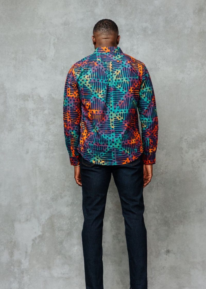 Chane Mens AfricanPrint ButtonDown Top Jade7