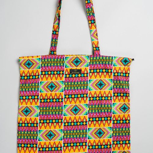 Ebuni African Print Tote Lilac Yellow Tribal 1