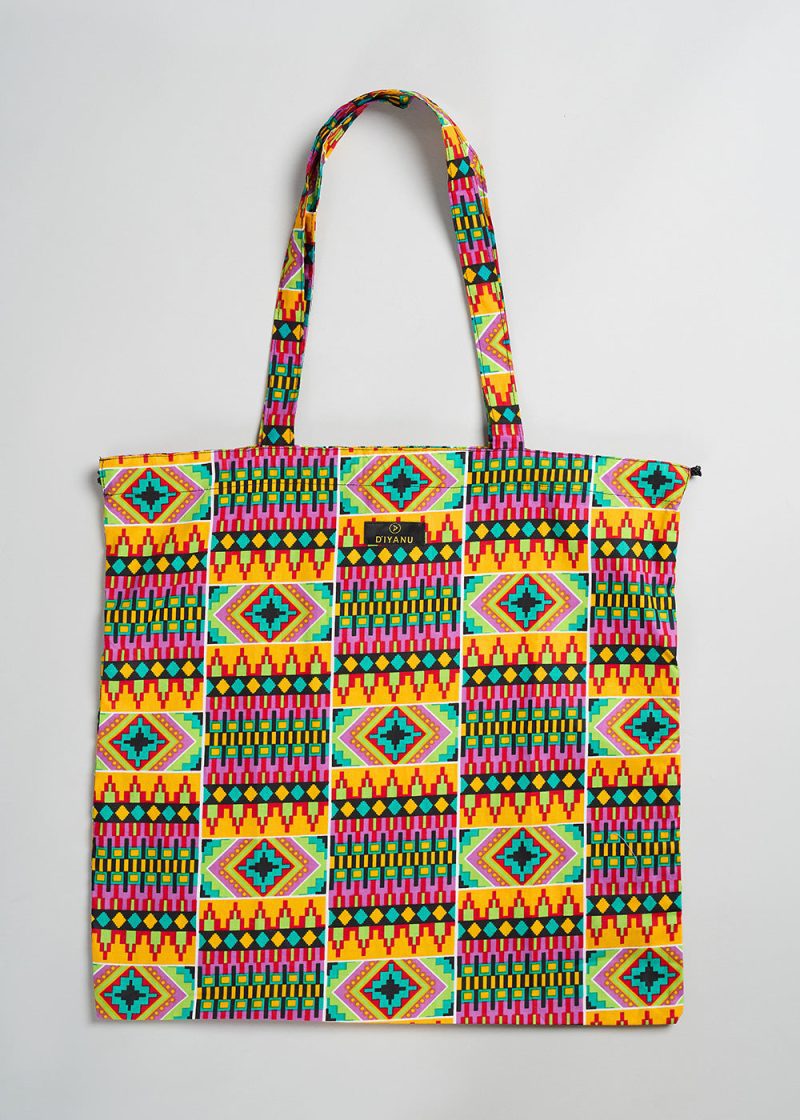 Ebuni African Print Tote Lilac Yellow Tribal 1