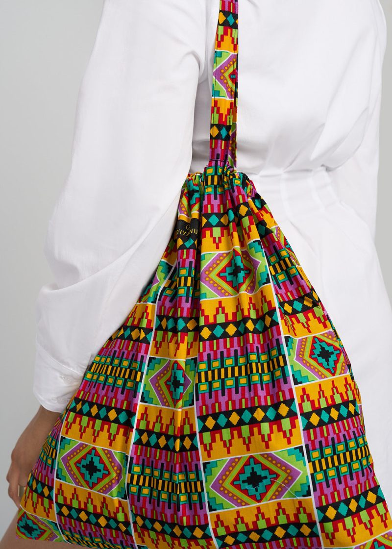 Ebuni African Print Tote Lilac Yellow Tribal 3