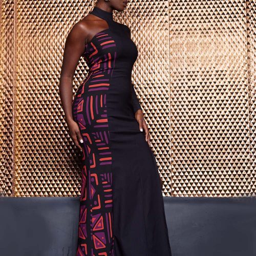 Elemi Womens African Print Stretch Color Blocked Gown 4