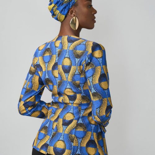 FafaWomen sAfricanPrintStretchZip UpBlazer BlueGoldCircles 02 0914be56 669c 4f74 8698 c02bc93ace5f