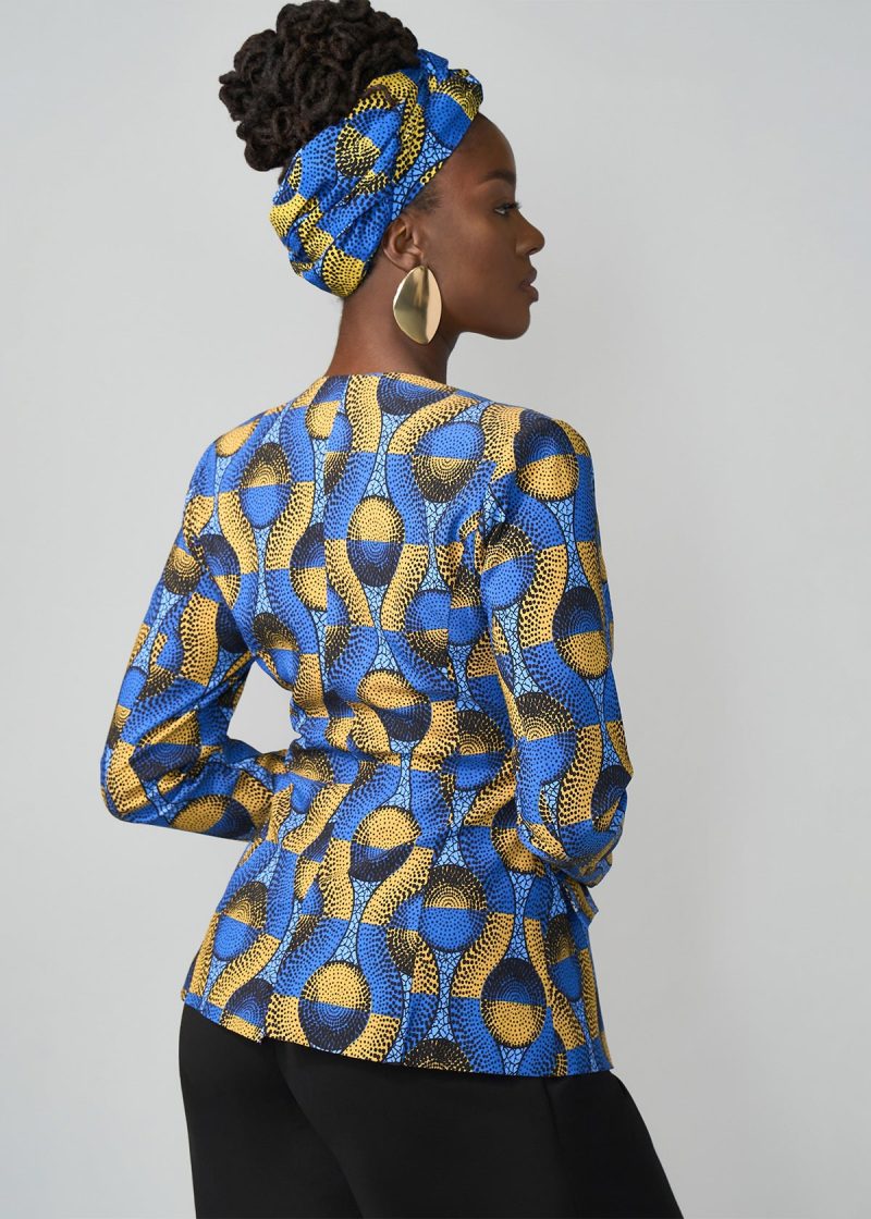 FafaWomen sAfricanPrintStretchZip UpBlazer BlueGoldCircles 02 0914be56 669c 4f74 8698 c02bc93ace5f