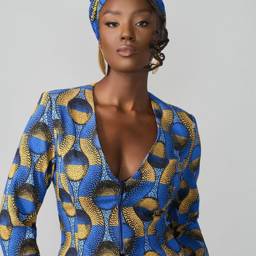 FafaWomen sAfricanPrintStretchZip UpBlazer BlueGoldCircles 03 8959d0d6 c9be 40f8 909d 61895c1f1093