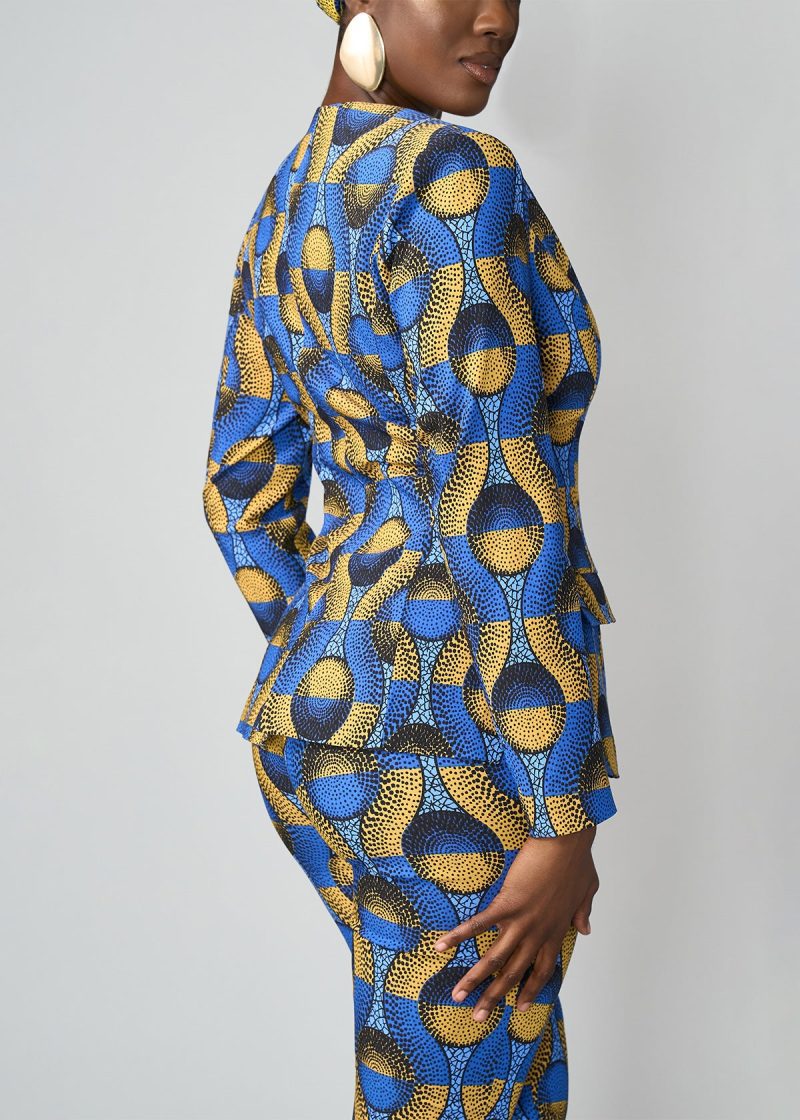 FafaWomen sAfricanPrintStretchZip UpBlazer BlueGoldCircles 10 a097baad b666 4677 945d 8094467740e1