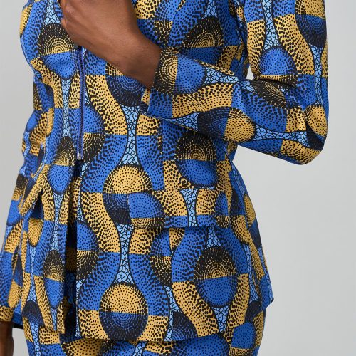 FafaWomen sAfricanPrintStretchZip UpBlazer BlueGoldCircles 11 c2f506c5 5bb9 45f5 ba2f 14cb54187117