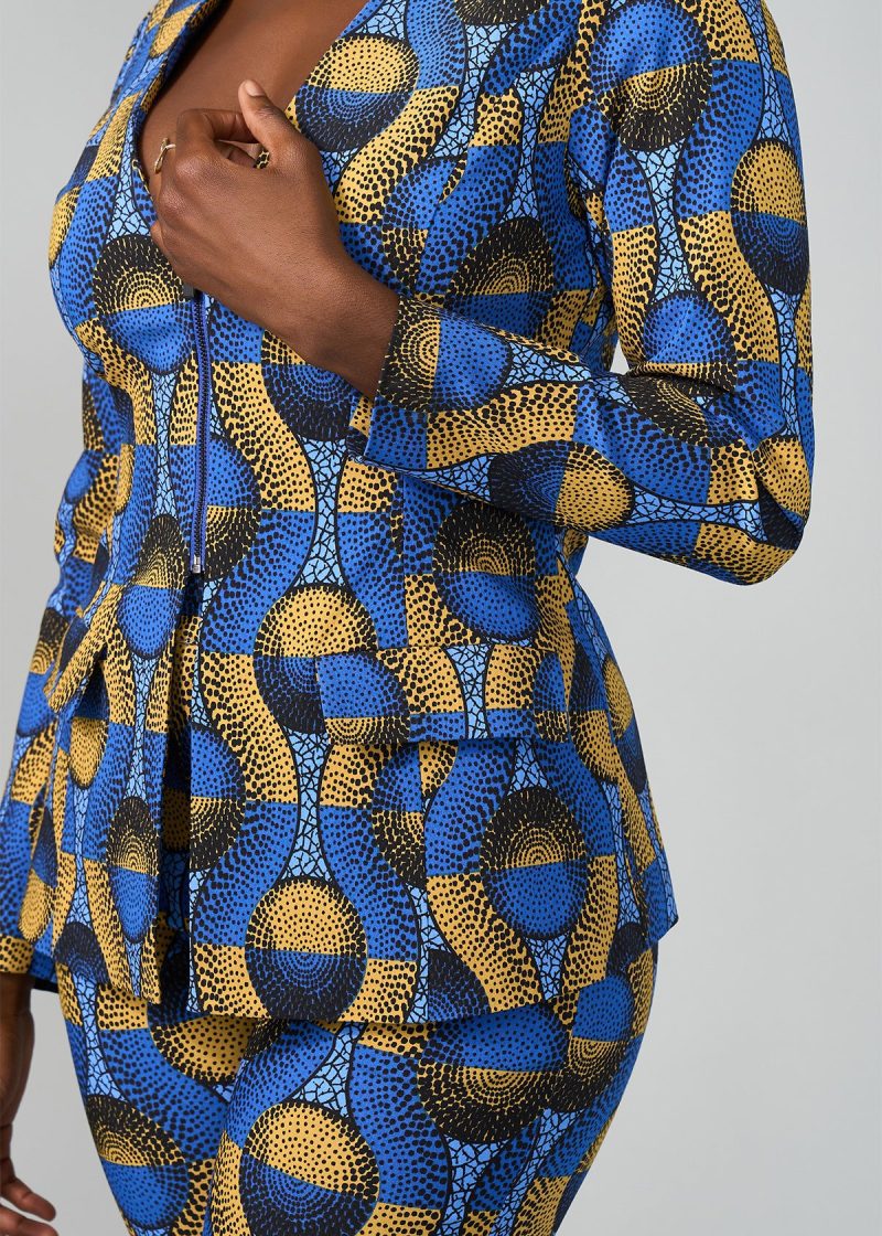 FafaWomen sAfricanPrintStretchZip UpBlazer BlueGoldCircles 11 c2f506c5 5bb9 45f5 ba2f 14cb54187117