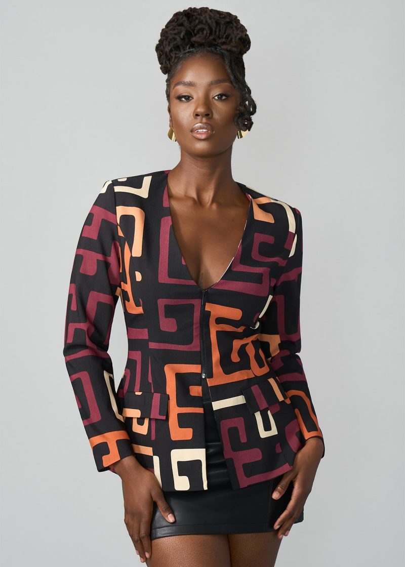 FafaWomen sAfricanPrintStretchZip UpBlazer NeutralKubaGeometric 07 4b37e5d1 65f7 4933 9205 585552a0ac4c