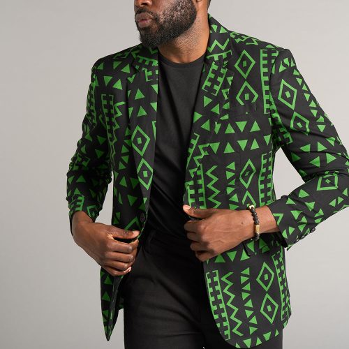 HamiMen sAfricanPrintLightweightBlazer MossBlackGeometric 14