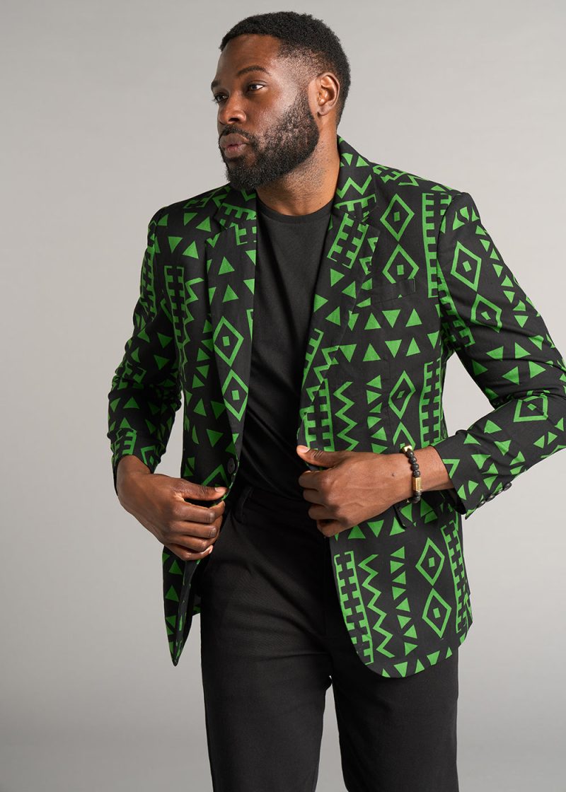 HamiMen sAfricanPrintLightweightBlazer MossBlackGeometric 14