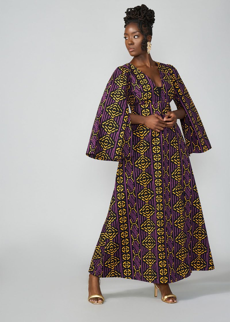 LiyaWomen sAfricanPrintMaxiDress GoldPurpleMudcloth 7 367d76f2 3606 4594 a044 184e24dc655c