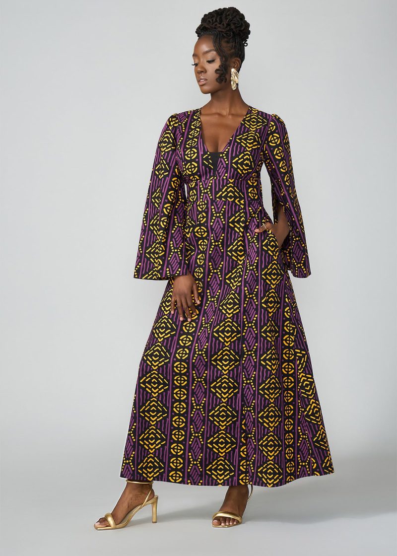 LiyaWomen sAfricanPrintMaxiDress GoldPurpleMudcloth 8 6711f278 f1e0 4738 9307 61da889549ca