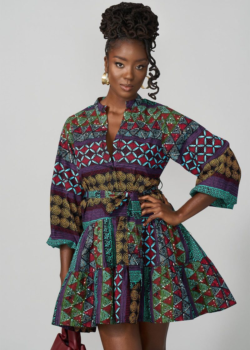 MaliaWomen sAfricanDress TealMaroonMultipattern 14