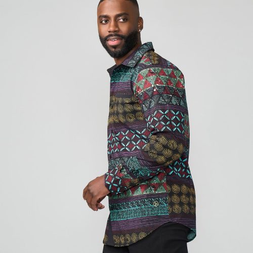 MaziMen sAfricanPrintButton upShirt TealMaroonMultipattern 8