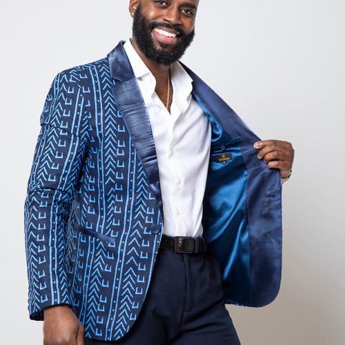 Mens Enofe African Print Color Blocked Blazer Blue Navy Mudcloth 3