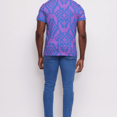 Mens Femi African Print Polo Purple Blue Batik