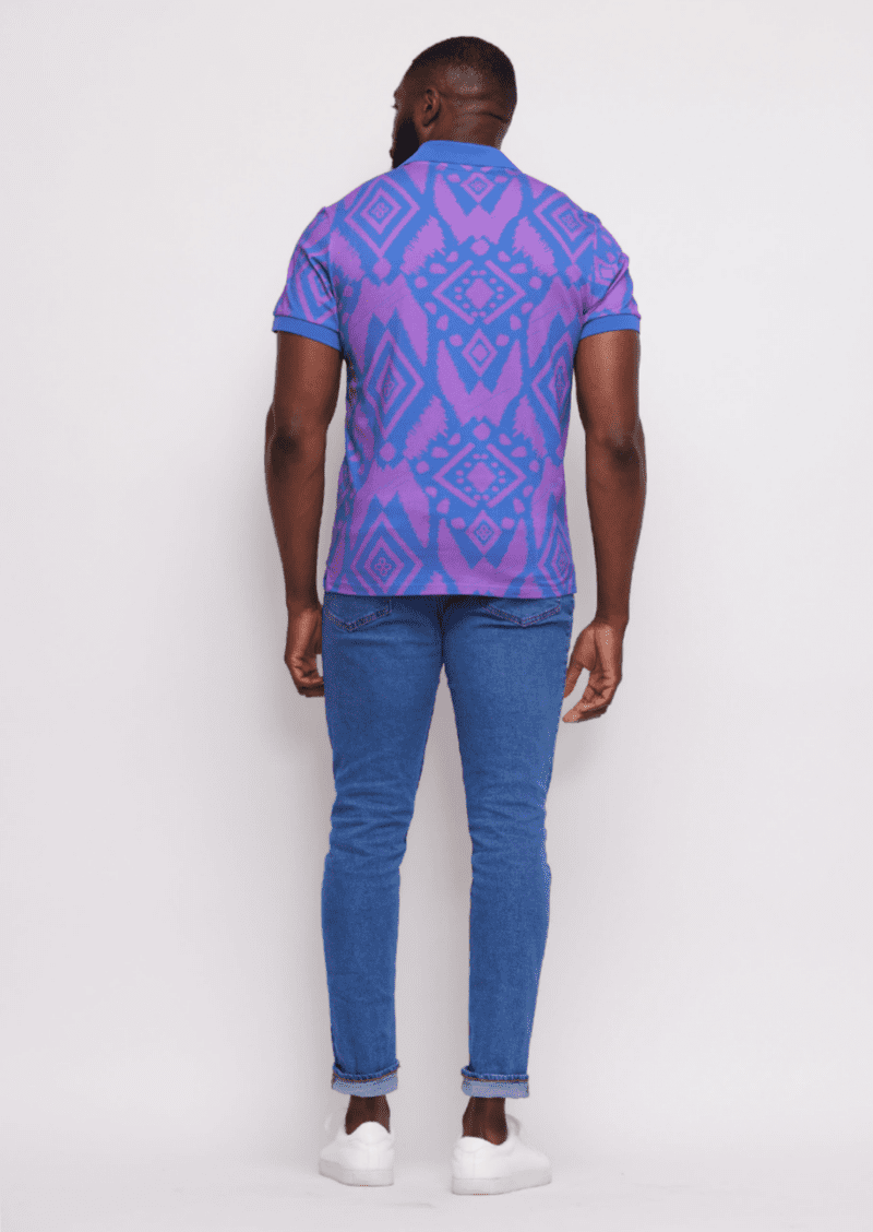 Mens Femi African Print Polo Purple Blue Batik