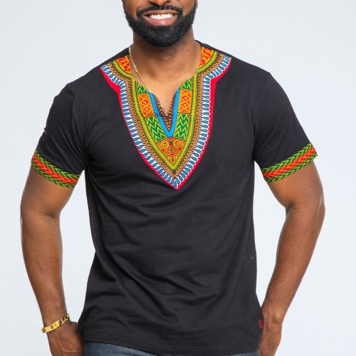 Men's African Print Dashiki T-Shirt (Black)