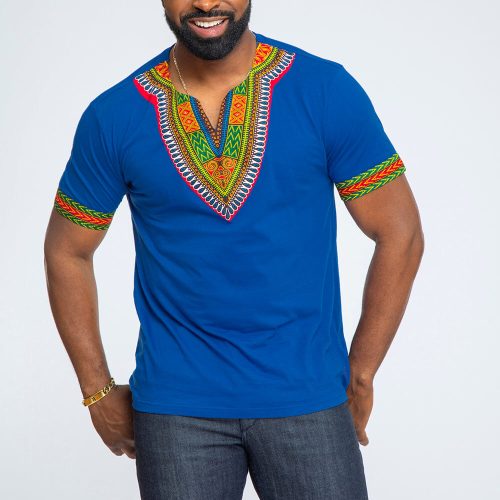 Men's African Print Dashiki T-Shirt (Blue)