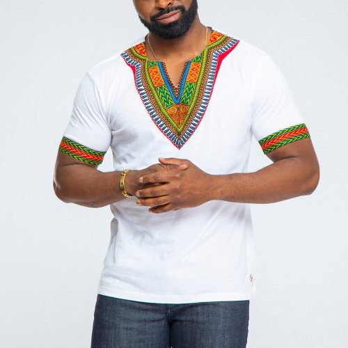 Men's African Print Dashiki T-Shirt (White)