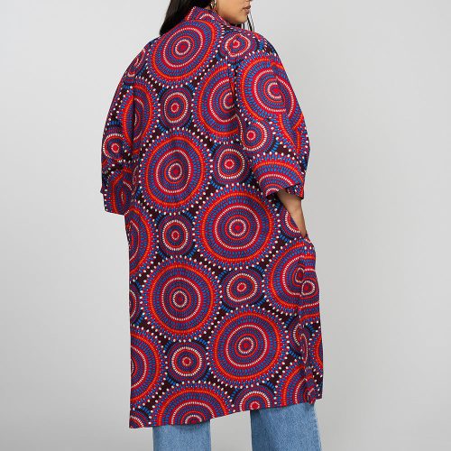 Ondina Women s African Print Kimono Red Indigo Circles 2