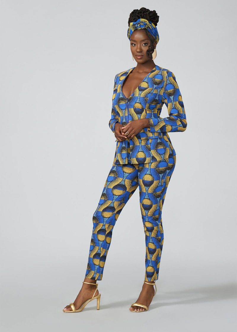 TaliaWomen sAfricanPrintStretchPants BlueGoldCircles 1 832b7950 0069 44f7 bb97 bac518da114a