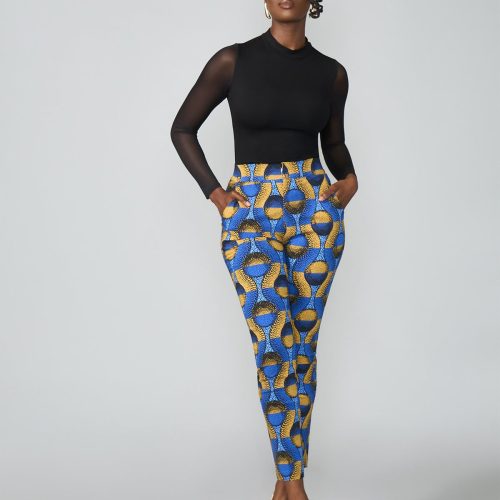 TaliaWomen sAfricanPrintStretchPants BlueGoldCircles 8