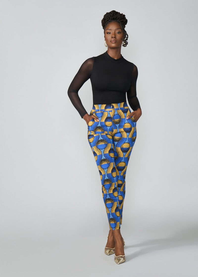 TaliaWomen sAfricanPrintStretchPants BlueGoldCircles 8