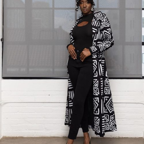 TarajiWomen sAfricanPrintMaxiTrenchCoat GrayscaleTribal 2 99e229e2 5b6a 465c 8046 305fe6ce7cf9