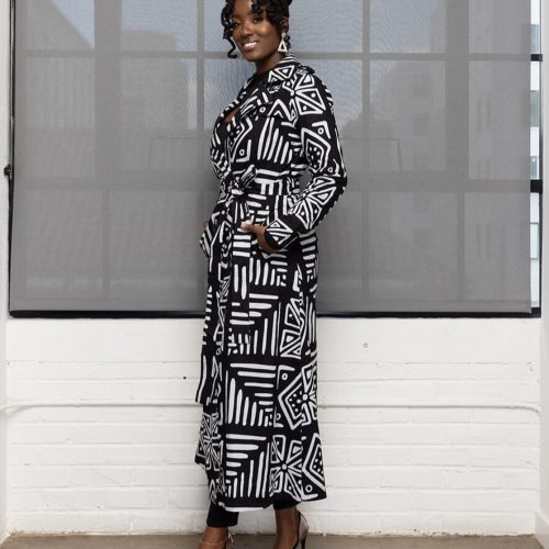 TarajiWomen sAfricanPrintMaxiTrenchCoat GrayscaleTribal 3 6ea07329 be7b 42e9 94b8 357913b890ae