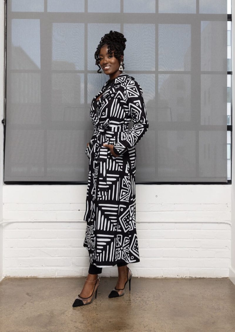 TarajiWomen sAfricanPrintMaxiTrenchCoat GrayscaleTribal 3 6ea07329 be7b 42e9 94b8 357913b890ae