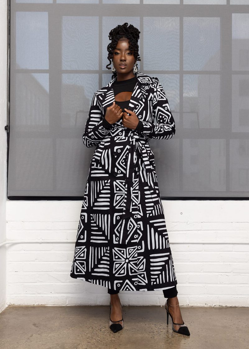 TarajiWomen sAfricanPrintMaxiTrenchCoat GrayscaleTribal 4 603f7b18 1dc2 49c6 ab48 be4e0fef9a14