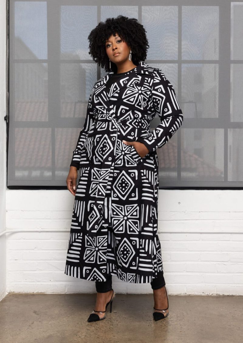 TarajiWomen sAfricanPrintMaxiTrenchCoat GrayscaleTribal 6 8caca00d a62b 46dd bb45 da333c0f1035