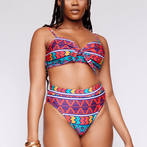 Womens Visola African Print Bikini Bottom Rainbow Tribal1