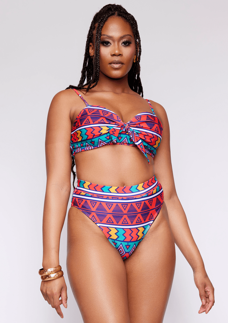 Womens Visola African Print Bikini Bottom Rainbow Tribal1