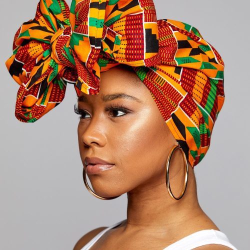 Accessories - African Print Head Wrap/Scarf (Yellow Green Kente)