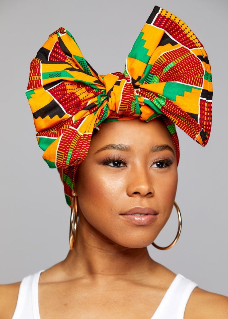 accessories african print head wrap scarf yellow green kente 2