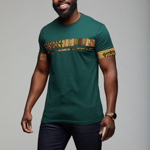 men s tops jaheem african print short sleeve t shirt green tortoise back 2