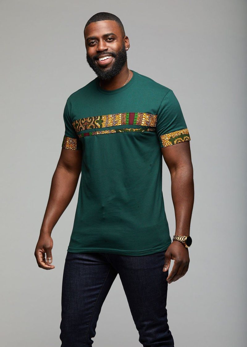 men s tops jaheem african print short sleeve t shirt green tortoise back 2