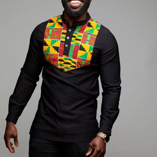 men s tops meka men s african print collared henley yellow green kente 2